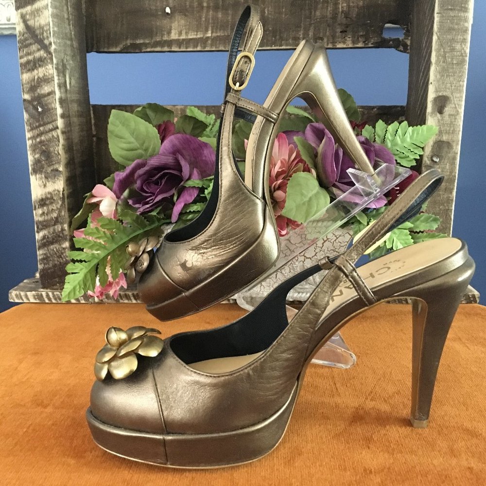 CHANEL Platform Slingback Heels Size 6 1/2